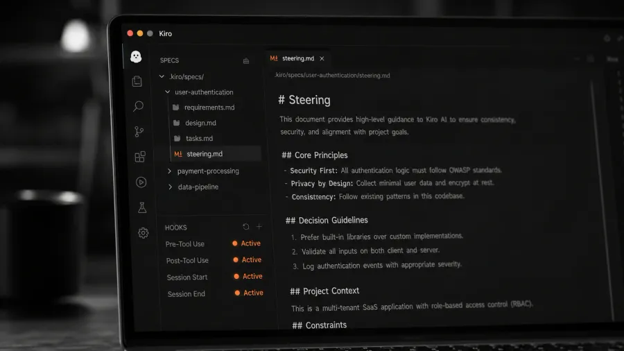 Kiro là AI IDE mới của Amazon với kiến trúc spec-driven: thay vì chat code, bạn định nghĩa requirements và design trước, Kiro tự sinh implementation và test.